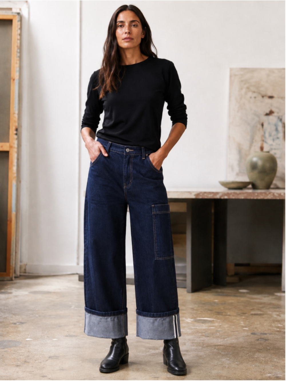 Sofie D’Hoore Prague Jeans Women 2 US Selvedge Quiet Luxury Wide Leg Indigo Blue